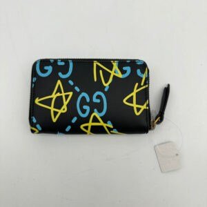 Gucci Black Leather Star Print Clutch Wristlet | AlmaBagz
