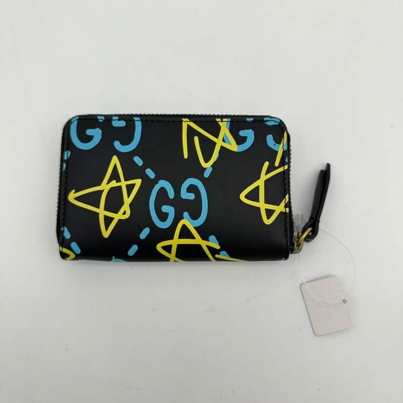 Gucci Black Leather Star Print Clutch Wristlet | AlmaBagz
