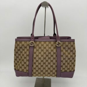 Gucci Canvas Leather Shoulder Bag Beige Pink Medium Size | AlmaBagz