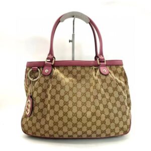 Gucci GG Canvas Beige and Pink Leather Medium Tote Bag | AlmaBagz