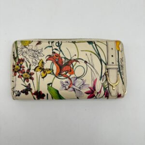 Gucci Floral Print Leather Zip Around Clutch Wallet Medium White Multicolor | AlmaBagz