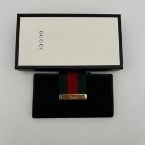 Gucci Black Canvas Leather Wallet with Red Green Stripe Closure Standard Size | AlmaBagz
