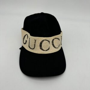Gucci Canvas Hat Black with Beige Logo Band, One Size Fits All | AlmaBagz