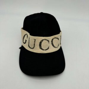 Gucci Canvas Hat Black with Beige Logo Band, One Size Fits All | AlmaBagz