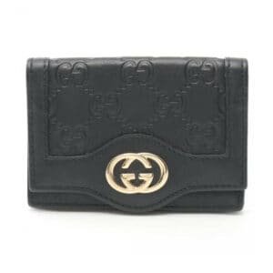 Gucci Black Leather Sima Name Card Holder Wallet | AlmaBagz