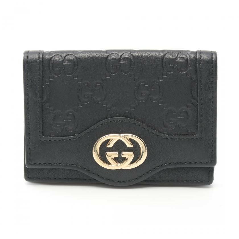 Gucci Black Leather Sima Name Card Holder Wallet | AlmaBagz
