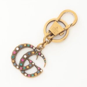 Gucci Double G Bag Charm Key Ring - Gold, Multicolor, Rhinestone Decor | AlmaBagz