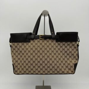 Gucci Canvas Leather HandBag Beige Brown Medium | AlmaBagz
