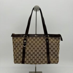 Gucci Canvas Leather Monogram Shoulder Bag Brown Medium Size | AlmaBagz