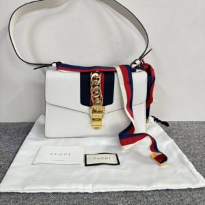 Gucci Sylvie White Leather Shoulder Bag with Dustbag | AlmaBagz