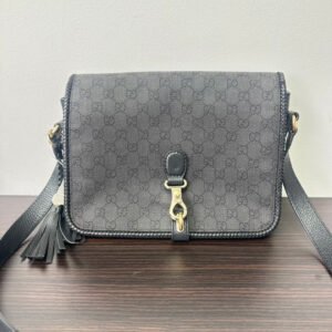 Gucci GG Canvas Leather Crossbody Black Medium Size | AlmaBagz