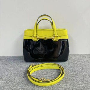 Gucci Black And Yellow Patent Leather Two Way Bag Medium Size | AlmaBagz