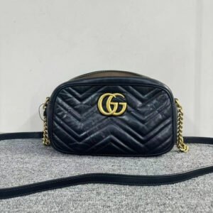 Gucci Black Leather GG Marmont Camera Bag Small Crossbody | AlmaBagz