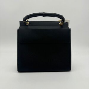 Gucci Black Leather Bamboo Handle HandBag Medium | AlmaBagz