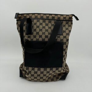 Gucci Canvas Leather Beige Black Shoulder Bag Large | AlmaBagz