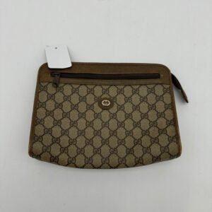 Gucci Canvas Leather Clutch Wristlet Beige Brown Medium | AlmaBagz