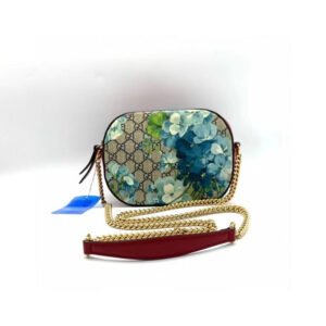 Gucci Floral Canvas GG Supreme Camera Bag Beige Blue Chain Strap | AlmaBagz