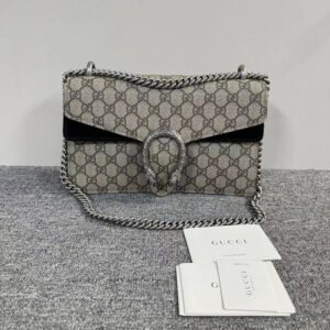 Gucci Dionysus GG Supreme Black Suede Medium Shoulder Bag | AlmaBagz