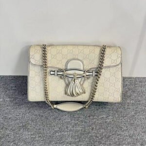 Gucci Emily Beige Leather Shoulder Bag Medium Chain Strap | AlmaBagz