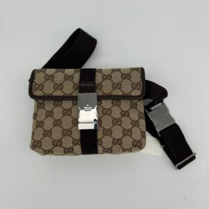 Gucci Canvas Beige Brown Monogram Waist Bag Small | AlmaBagz