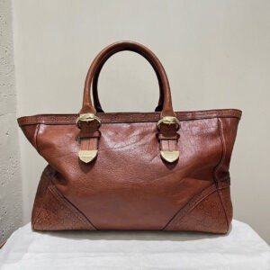 Gucci Brown Leather Monogrammed Tote Bag Large | AlmaBagz