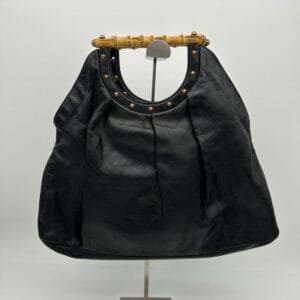 Gucci Black Leather Bamboo Handle Large HandBag | AlmaBagz