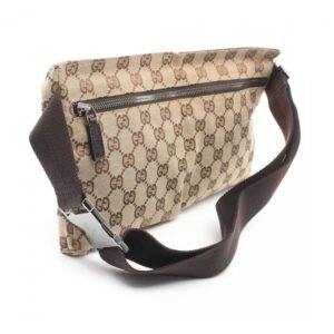 Gucci GG Canvas Leather Beige Dark Brown Waist Body Bag | AlmaBagz