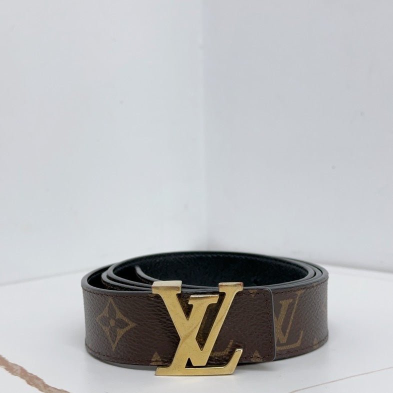 Louis Vuitton Monogram Brown Leather Belt Gold Buckle | AlmaBagz