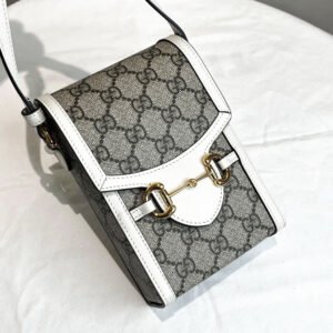 Gucci Monogram Beige Leather Phone Case Bag White Trim | AlmaBagz