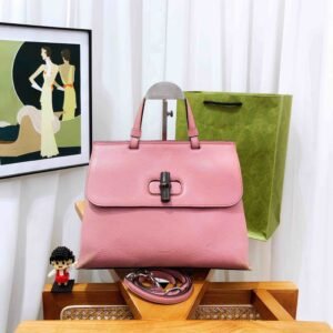 Gucci Pink Leather Two-Way Bamboo Handle Bag Medium | AlmaBagz