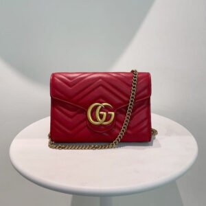 Gucci Marmont Red Leather Wallet On Chain Small | AlmaBagz