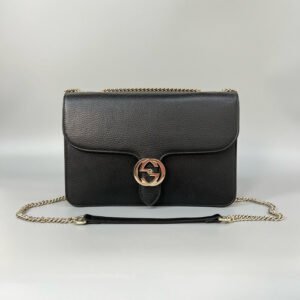 Gucci Interlocking Black Leather Medium Bag 28x19cm | AlmaBagz