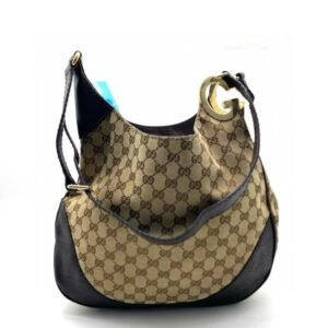 Gucci GG Monogram Canvas Brown Leather Hobo Bag Medium | AlmaBagz