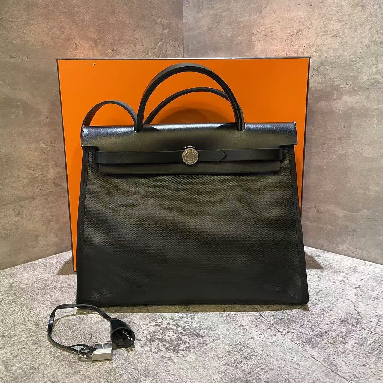 Hermes Herbag 31 Black Waterproof Canvas Handbag | AlmaBagz