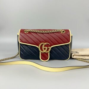 Gucci Marmont Red Navy Leather Shoulder Bag 26cm | AlmaBagz