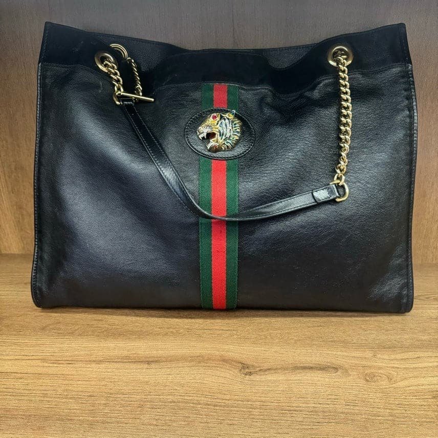 Gucci Black Leather Chain Tote Bag Large | AlmaBagz