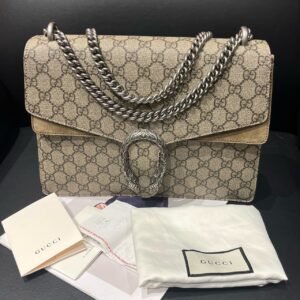 Gucci Dionysus Beige GG Supreme Canvas Shoulder Bag 29.5x22x7 | AlmaBagz