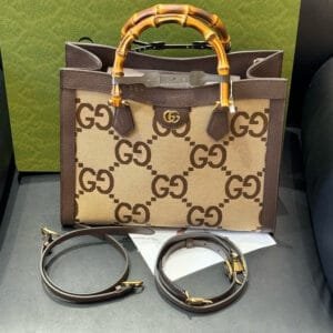 Gucci Diana Brown Canvas Bamboo Handle Tote Bag 34.5x28x10cm | AlmaBagz