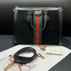 Gucci Black Suede Leather Stripe Tote Bag 33x17x25cm | AlmaBagz