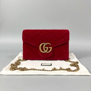 Gucci Marmont WOC Velvet Red Clutch | AlmaBagz