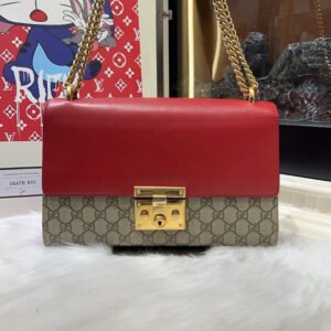 Gucci Padlock Shoulder Bag Red Beige GG Canvas Medium | AlmaBagz