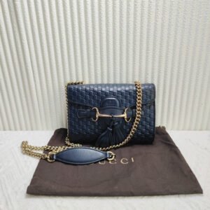 Gucci GG Microguccissima Horsebit Navy Leather Shoulder Bag | AlmaBagz