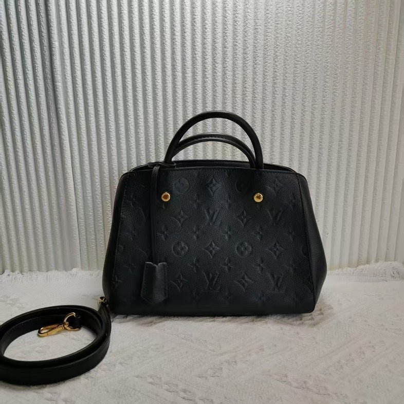 Louis Vuitton Montaigne BB Black Leather Top Handle Bag | AlmaBagz