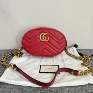 Gucci GG Marmont Red Leather Belt Bum Bag - Preloved | AlmaBagz