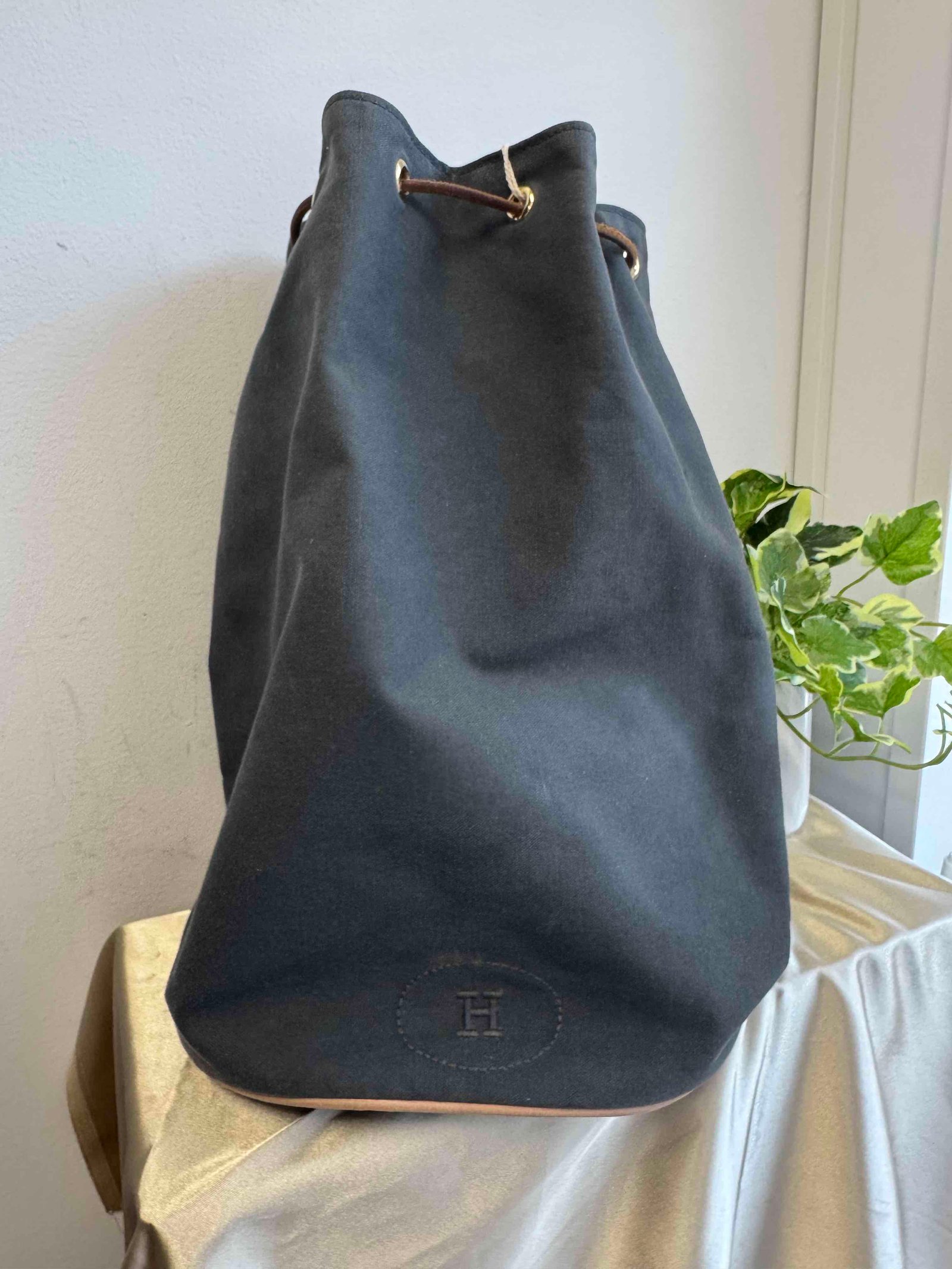 Hermes Polochon Bucket Bag in Black Canvas - Luxury Designer Accessory | AlmaBagz