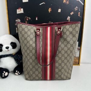Gucci GG Canvas Red and Beige Pre-Loved Tote Bag (12271977) | AlmaBagz