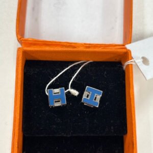 HERMES Bleu Pop H Earrings | AlmaBagz