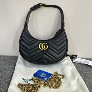 Gucci GG Marmont Chevron Black Leather Shoulder Bag | AlmaBagz