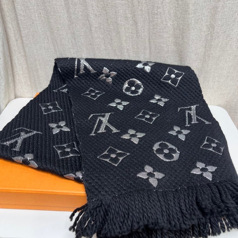 Louis Vuitton Monogram Scarf Black OS | AlmaBagz