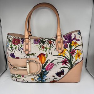 Gucci Preloved Z1521 Canvas & Leather Floral Tote Bag | AlmaBagz
